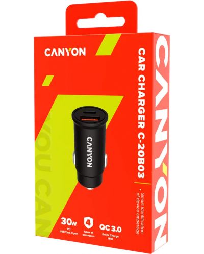 Зарядно за кола Canyon - C-20B03, USB-A/C, 30W, черно - 3